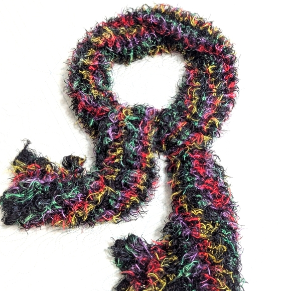 NWOT Black & Multi Colored Fuzzy Oblong Scarf - Picture 1 of 10